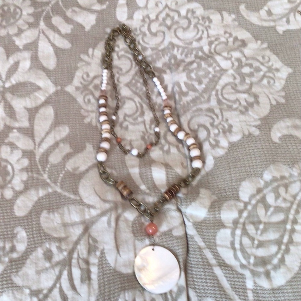 Layered White and Cream Beaded Pendant Necklace